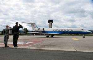 A picture of a flight line DV greet