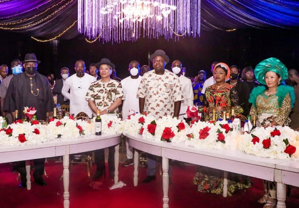 Former President of Nigeria, Goodluck Jonathan, South Korean Ambassador to Nigeria, Kim Young-Chae, Gov. Douye Diri, Mrs. Gloria Ebibomo Diri, and Wife of South Korean Ambassador to Nigeria, Hyunjoo Kim